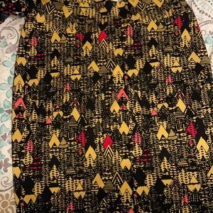 LulaRoe beige,black, with pink& red midi skirt size XL